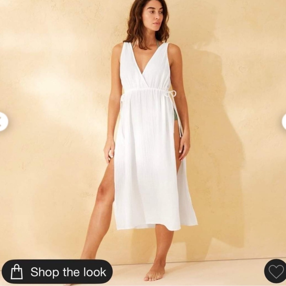Shade & Shore Swim Coverup White Midi Dress Gauzy 100% Cotton Size M